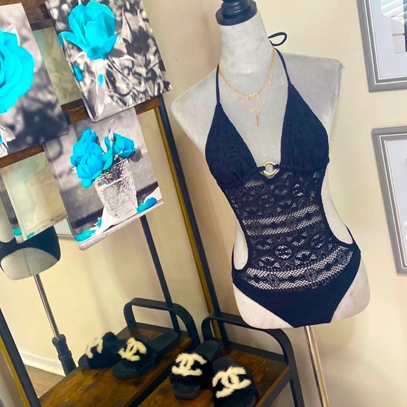 Black with Lace Bathing Suit - Picture 2 of 9